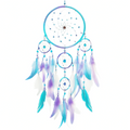 Attrape-rêves suspendu 40 x 90 cm en textile turquoise violet à plumes style bohème