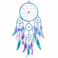 Attrape-rêves suspendu 40 x 90 cm en textile turquoise violet à plumes style bohème