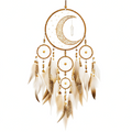 Suspension décorative attrape rêves 40 x 90 cm en métal bois plumes beige marron style bohème mural