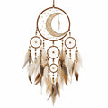 Suspension décorative attrape rêves 40 x 90 cm en métal bois plumes beige marron style bohème mural