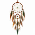 Attrape-rêves mural 40 x 90 cm en corde et plumes brun vert style bohème