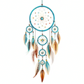 Attrape-rêves décoratif 30 x 75 cm en textile bleu avec plumes et perles à suspendre