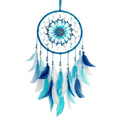 Attrape-rêves mural 30 x 70 cm bleu en fibres textiles à plumes style bohème