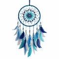 Attrape-rêves mural 30 x 70 cm bleu en fibres textiles à plumes style bohème