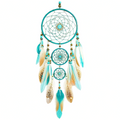 Attrape-rêves 25 x 70 cm en fil turquoise à plumes décor mural bohème
