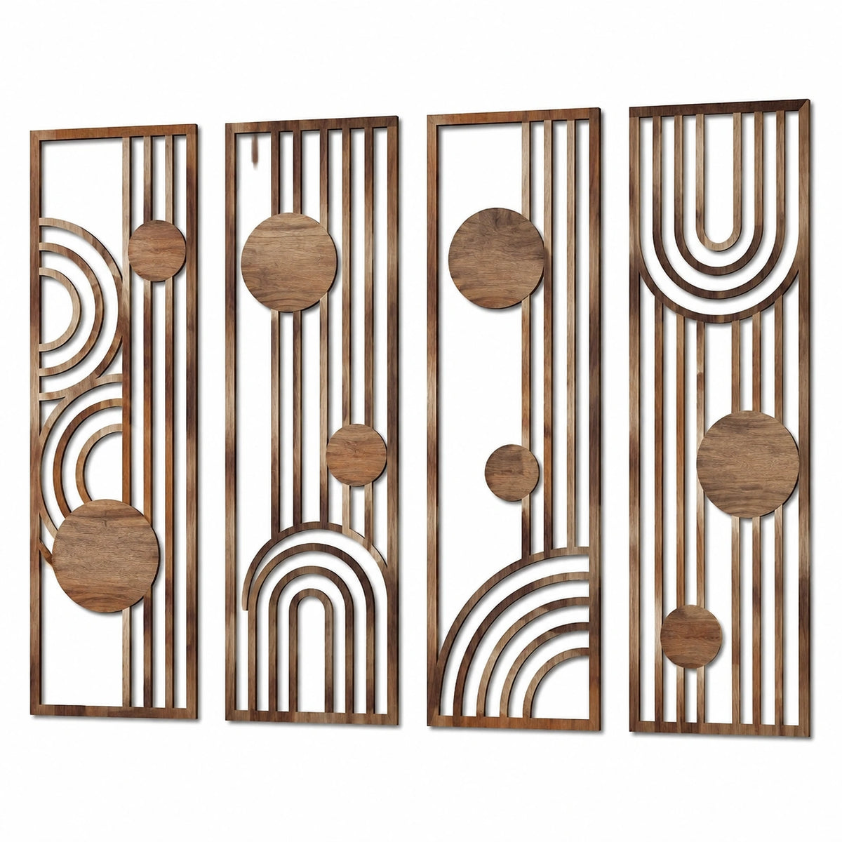 Décoration murale 4 panneaux 120 x 30 cm en bois marron style géométrique