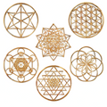 Lot de 6 décorations murales 30 cm en bois marron motifs géométriques pour intérieur