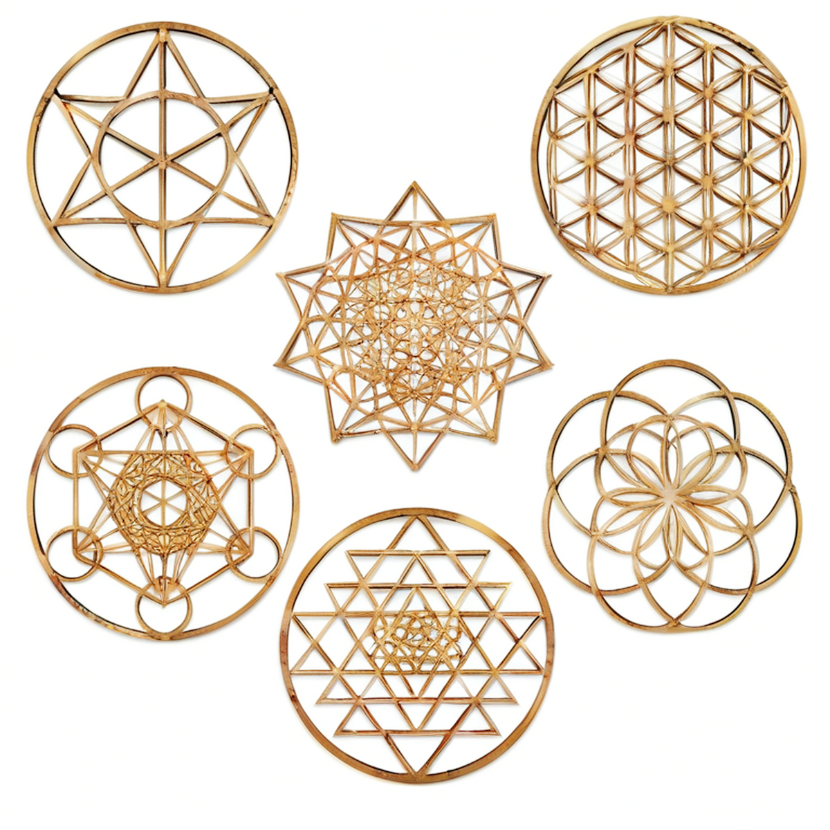 Lot de 6 décorations murales 30 cm en bois marron motifs géométriques pour intérieur