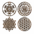 Lot de 4 décorations murales 30 cm en bois brun motifs géométriques ajourés