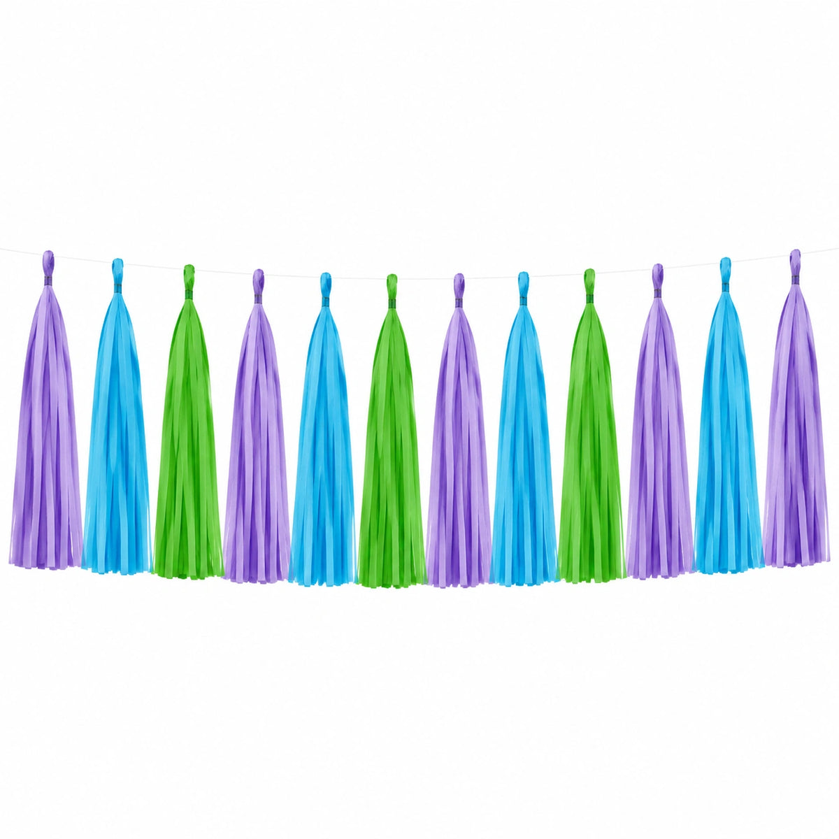 Guirlande à franges 150 cm en papier de soie violet bleu vert décoration suspendue