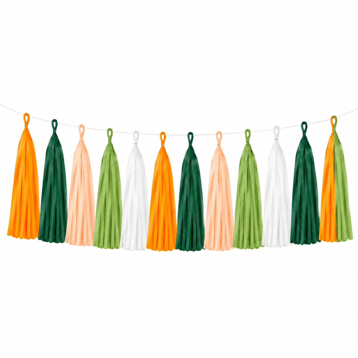 Guirlande de 12 pampilles 300 cm en papier orange vert pêche blanc à suspendre pour fête