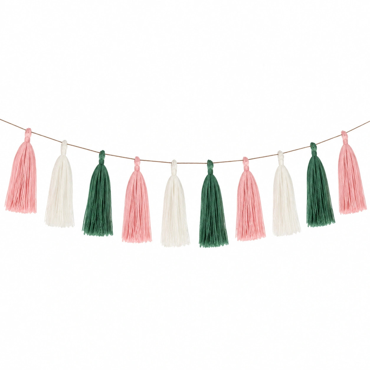 Guirlande décorative 200 cm en coton rose blanc vert à pompons style bohème