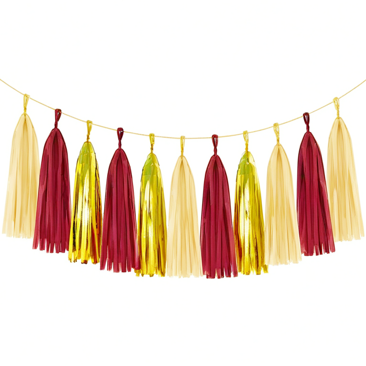 Guirlande à pampilles 300 cm en papier bordeaux or ivoire pour décoration de fête