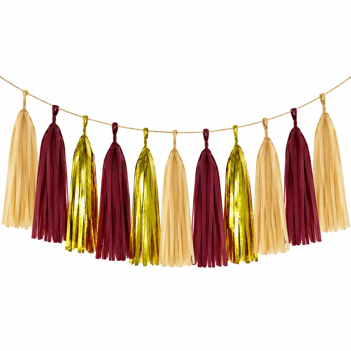 Guirlande à pampilles 300 cm en papier bordeaux or ivoire pour décoration de fête