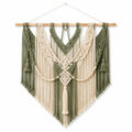 Tapisserie murale macramé 80 x 100 cm en coton vert sauge et écru style bohème