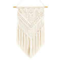 Tenture murale 50 x 90 cm en coton écru avec barre en bois style macramé décoratif