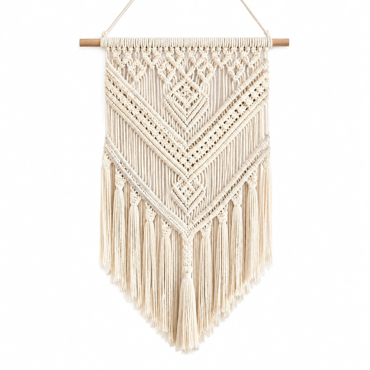 Tenture murale 50 x 90 cm en coton écru avec barre en bois style macramé décoratif