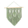 Tenture murale 70 x 100 cm en coton vert sauge avec barre en bois style macramé décoratif