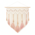Tenture murale macramé 80 x 100 cm en coton écru et rose avec franges style bohème