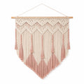 Tenture murale macramé 80 x 100 cm en coton écru et rose avec franges style bohème