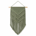 Tapisserie murale macramé 40 x 80 cm en corde vert sauge avec franges style bohème