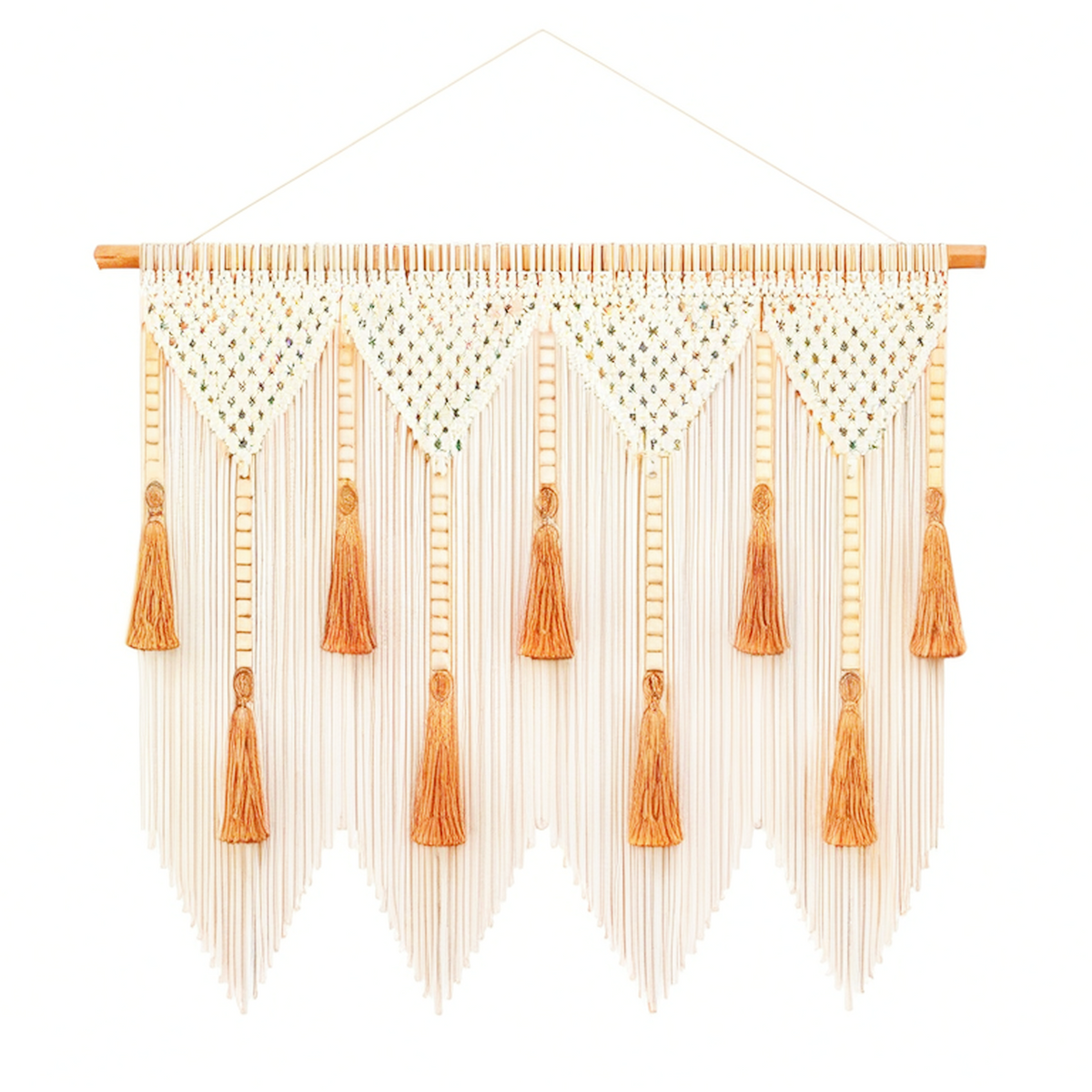 Décoration murale en macramé 90 x 100 cm coton écru terracotta style bohème