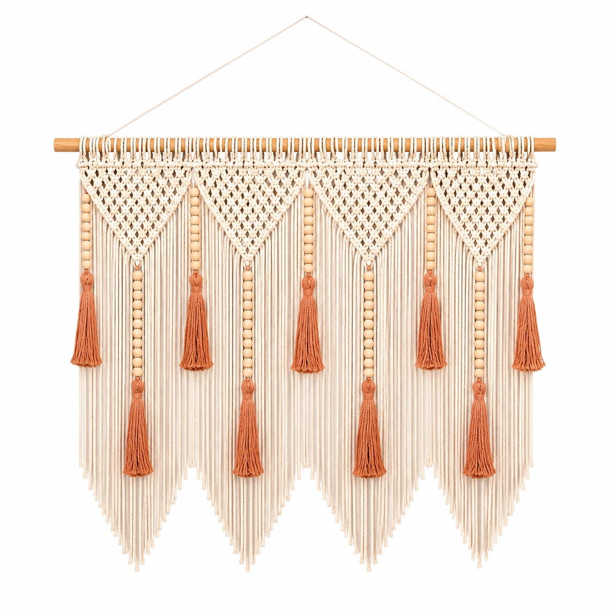 Décoration murale en macramé 90 x 100 cm coton écru terracotta style bohème
