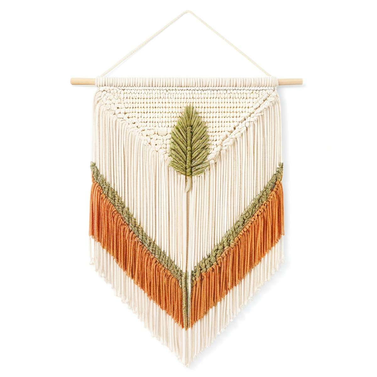 Tenture murale en macramé 50 x 90 cm fibres textiles écru vert terre cuite style bohème