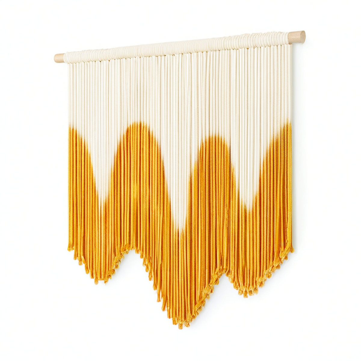 Tenture murale 70 x 100 cm en corde de coton écru et ocre à franges style bohème
