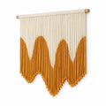 Tenture murale 70 x 100 cm en corde de coton écru et ocre à franges style bohème