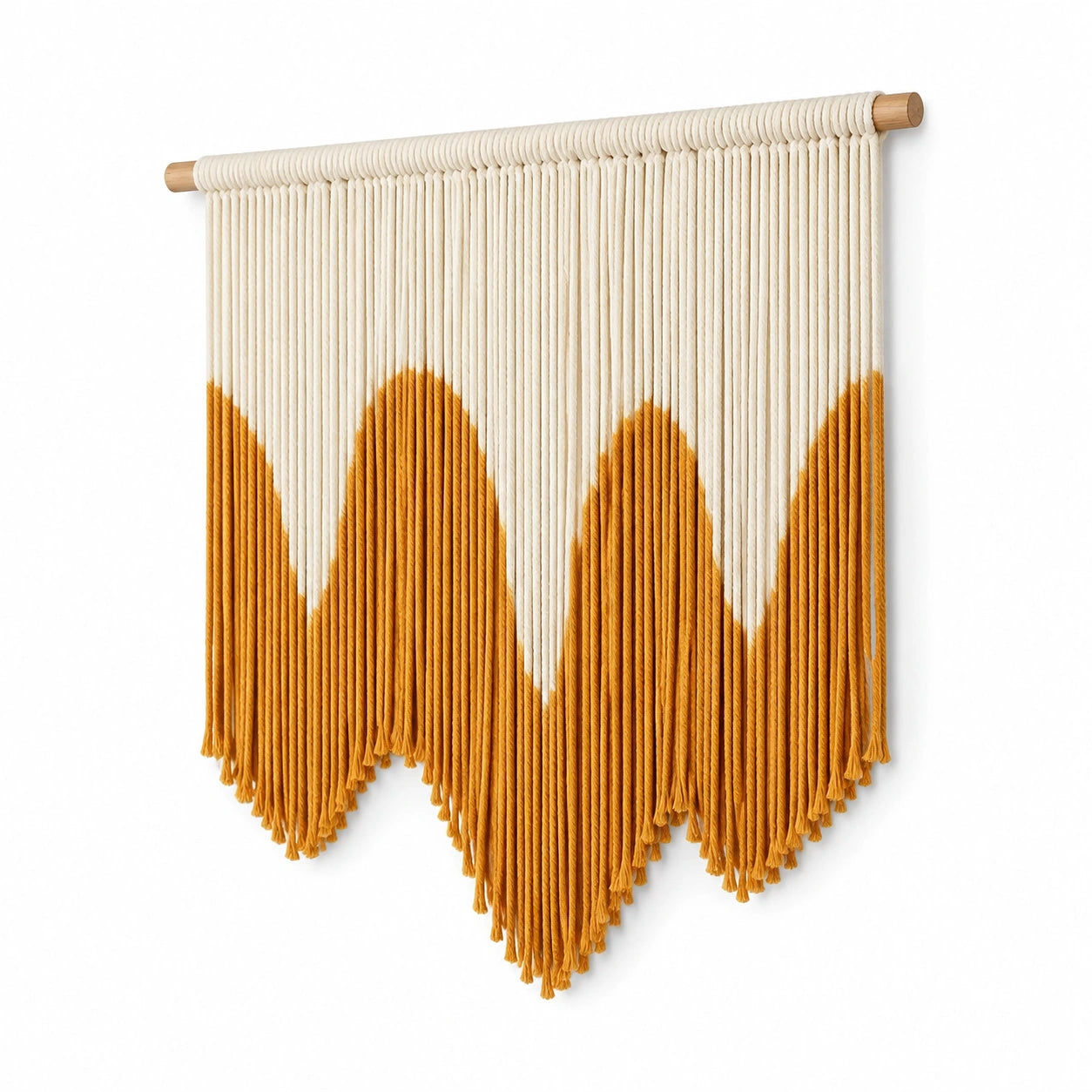 Tenture murale 70 x 100 cm en corde de coton écru et ocre à franges style bohème