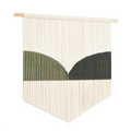 Tenture murale 50 x 70 cm en corde de coton écru vert noir avec barre en bois style bohème