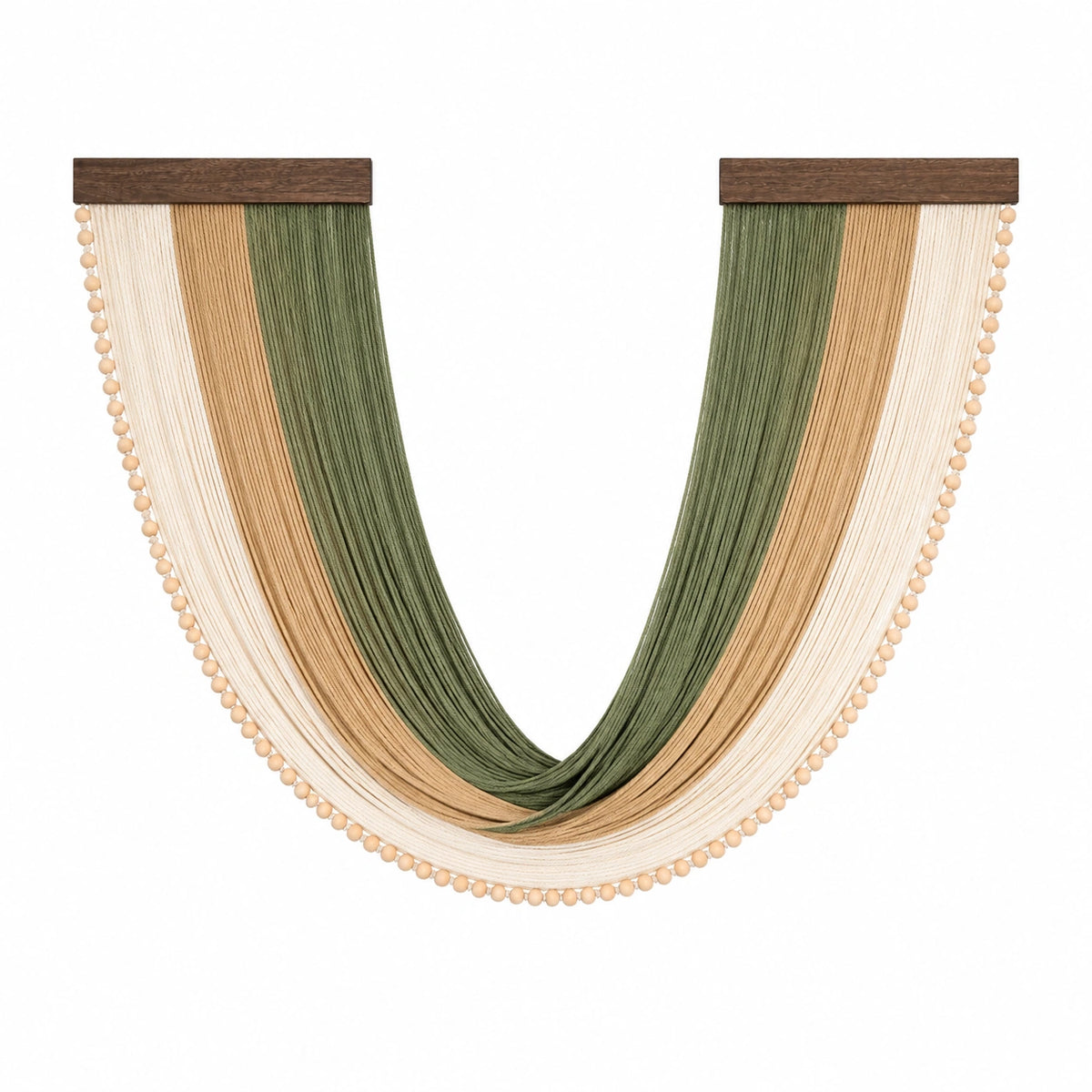 Décoration murale tissée 110 x 100 cm en coton vert beige et écru avec bois style bohème