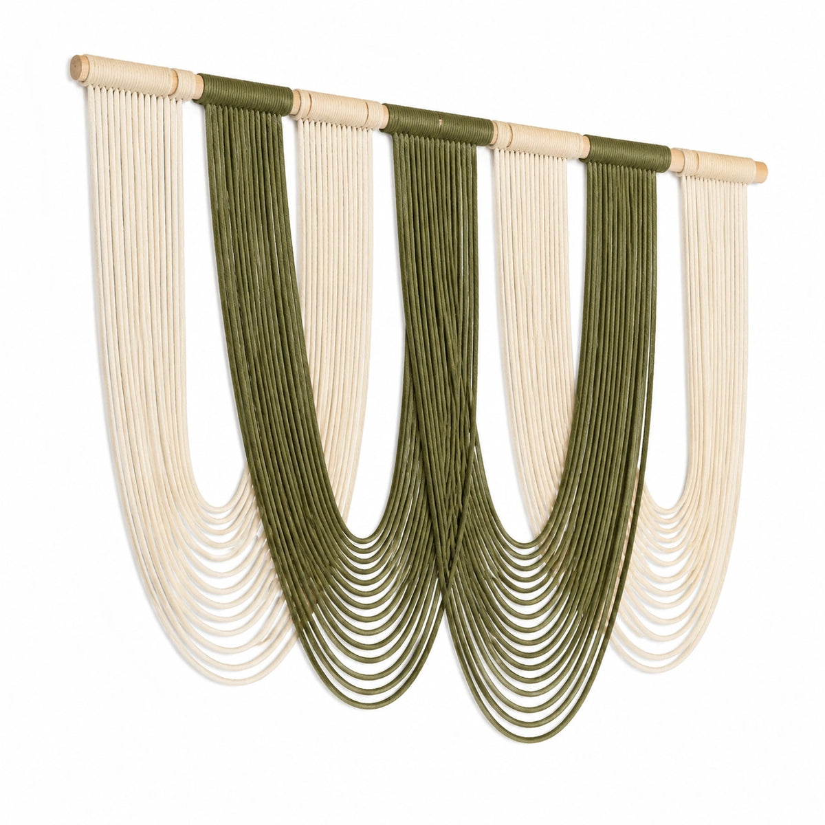 Tenture murale macramé 120 x 100 cm coton beige vert olive décoration suspendue