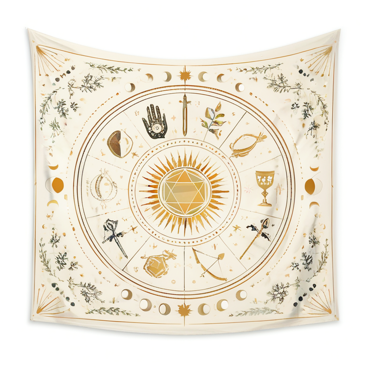 Tapisserie murale 150 x 150 cm en tissu crème motif astrologique décorative