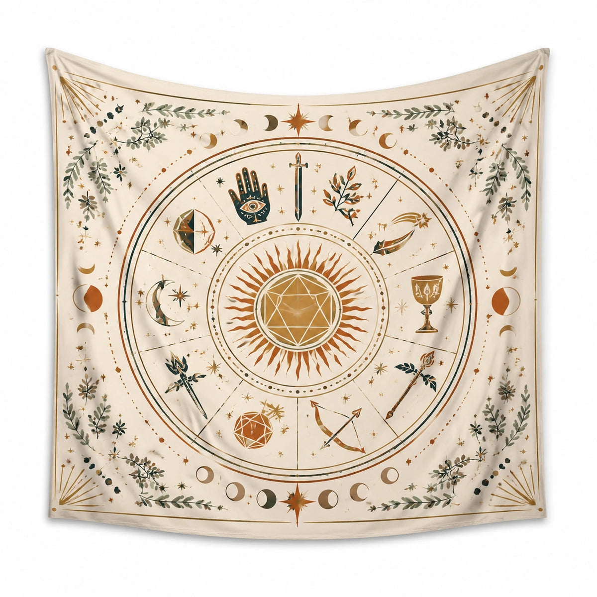 Tapisserie murale 150 x 150 cm en tissu crème motif astrologique décorative