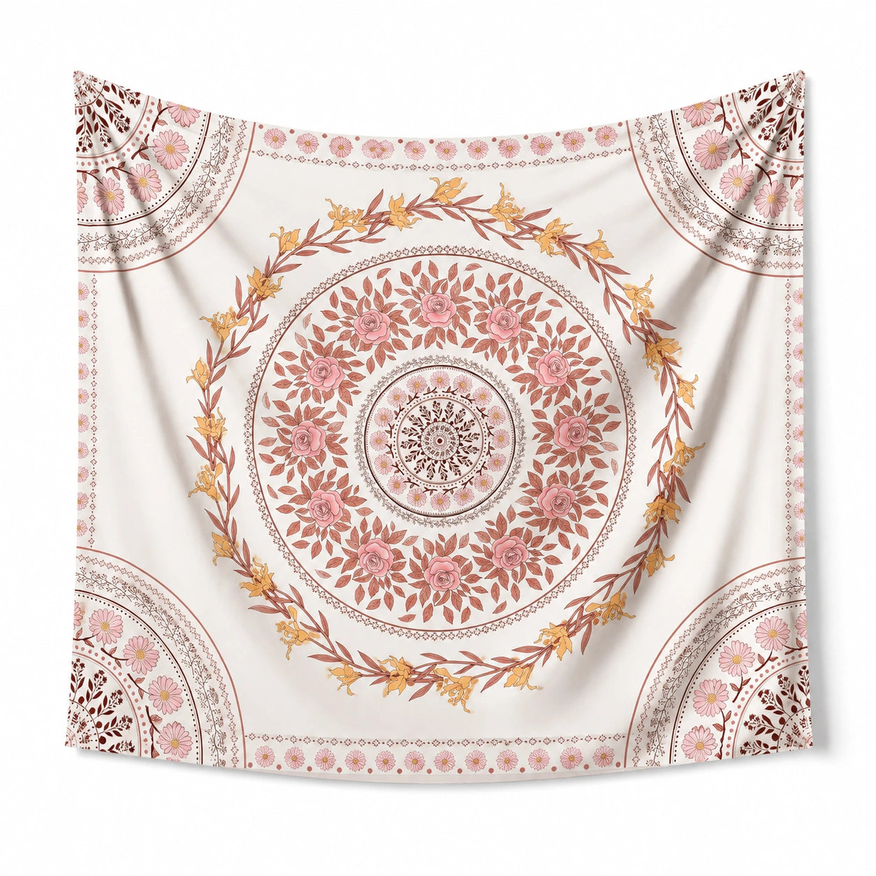 Tapisserie murale 150 x 130 cm en polyester blanc à motif floral décoratif