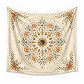 Tapisserie murale 150 x 150 cm en polyester beige à motif floral et lunaire décoratif