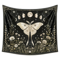 Tenture murale 150 x 150 cm en tissu noir et beige motif papillon lunaire décoratif