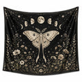 Tenture murale 150 x 150 cm en tissu noir et beige motif papillon lunaire décoratif
