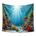 Tapisserie murale 150 x 150 cm en polyester bleu décor récif marin