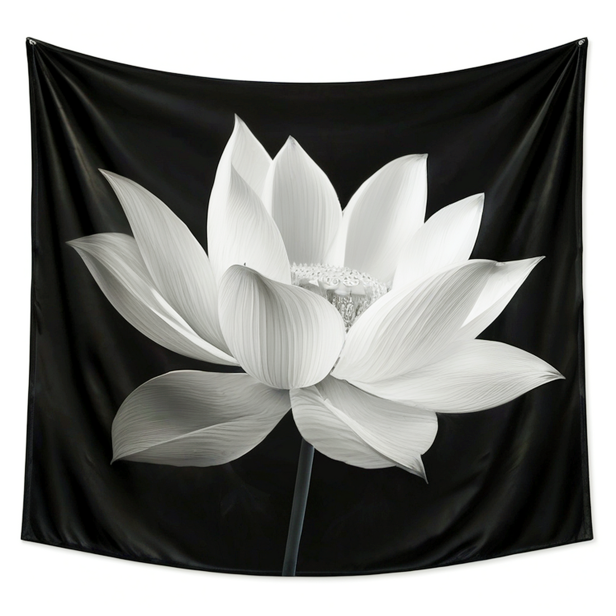 Tenture murale 150 x 150 cm polyester noir blanc motif lotus décoration intérieure