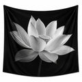 Tenture murale 150 x 150 cm polyester noir blanc motif lotus décoration intérieure